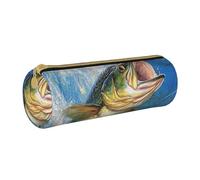 HEBSDFG Bass Fishing Wave Prints Round Pencil Case & Cosmetic Pouch, PVC Leather Zippered Organiser for School Office Travel Stylish Gifting