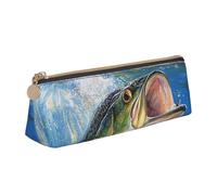 HEBSDFG Bass Fishing Wave Prints Triangle Pencil Case & Cosmetic Pouch, PVC Leather Zippered Organiser for School Office Travel Stylish Gifting