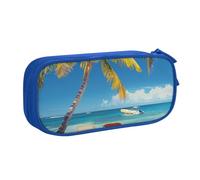 HEBSDFG Beach Palm Tree Chairs Boats Print Cute Pencil Case Pouch for Boys Girls - Blue High Capacity Travel Pen Bag Organizer Makeup Bag for Student School College Office