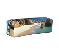 HEBSDFG Beautiful Beaches Prints Leather Pencil Case & Cosmetic Pouch, Minimalist Zippered Organiser for School Office Travel Stylish Gifting