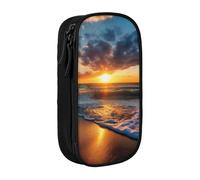 HEBSDFG Beautiful Sunrise on Sea Print Pencil Case, Black High-Capacity Pen Pencil Pouch Stationery Organizer with Pen Slots & Pouches for School Travel Makeup