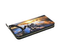 HEBSDFG Beautiful Sunrise Tree Printed Long Wallet for Men and Women PU Leather Hand Purse with Card Holder, Zipper Closure