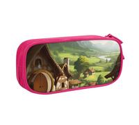 HEBSDFG Beautiful Village Print Cute Pencil Case Pouch for Boys Girls - Pink High Capacity Travel Pen Bag Organizer Makeup Bag for Student School College Office
