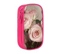 HEBSDFG Beauty Pink Roses Print Pencil Case, Pink High-Capacity Pen Pencil Pouch Stationery Organizer with Pen Slots & Pouches for School Travel Makeup