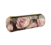 HEBSDFG Beauty Pink Roses Prints Round Pencil Case & Cosmetic Pouch, PVC Leather Zippered Organiser for School Office Travel Stylish Gifting