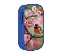 HEBSDFG Bird in Peach Tree Print Pencil Case, Blue High-Capacity Pen Pencil Pouch Stationery Organizer with Pen Slots & Pouches for School Travel Makeup