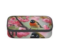 HEBSDFG Bird in Peach Tree Print Pencil Case Large Pen Bag Cute Compartment Desk Organizer Make up Bag for School, Office, Makeup, Travel