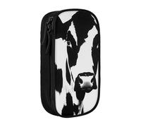 HEBSDFG Black and White Cow Pattern Print Pencil Case, Black High-Capacity Pen Pencil Pouch Stationery Organizer with Pen Slots & Pouches for School Travel Makeup