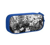 HEBSDFG Black and White Flowers Print Cute Pencil Case Pouch for Boys Girls - Blue High Capacity Travel Pen Bag Organizer Makeup Bag for Student School College Office