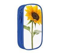 HEBSDFG Bloom Sunflower Print Pencil Case, Blue High-Capacity Pen Pencil Pouch Stationery Organizer with Pen Slots & Pouches for School Travel Makeup