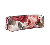 HEBSDFG Blossoming Rose Flowers Prints Leather Pencil Case & Cosmetic Pouch, Minimalist Zippered Organiser for School Office Travel Stylish Gifting