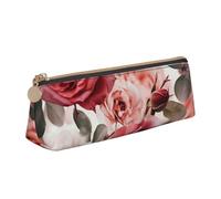 HEBSDFG Blossoming Rose Flowers Prints Triangle Pencil Case & Cosmetic Pouch, PVC Leather Zippered Organiser for School Office Travel Stylish Gifting