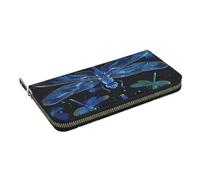 HEBSDFG Blue Dragonfly Printed Long Wallet for Men and Women PU Leather Hand Purse with Card Holder, Zipper Closure