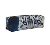 HEBSDFG Blue Eyed Snow Leopard Prints Leather Pencil Case & Cosmetic Pouch, Gold Zipper Desk Stationery Organizer Pencil Pouch for School Office Travel Gift