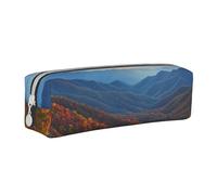 HEBSDFG Blue Ridge Parkway Mountains Prints Leather Pencil Case & Cosmetic Pouch, Minimalist Zippered Organiser for School Office Travel Stylish Gifting
