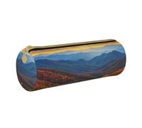 HEBSDFG Blue Ridge Parkway Mountains Prints Round Pencil Case & Cosmetic Pouch, PVC Leather Zippered Organiser for School Office Travel Stylish Gifting