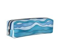 HEBSDFG Blue Wave Stripe Prints Leather Pencil Case & Cosmetic Pouch, Minimalist Zippered Organiser for School Office Travel Stylish Gifting