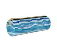 HEBSDFG Blue Wave Stripe Prints Round Pencil Case & Cosmetic Pouch, PVC Leather Zippered Organiser for School Office Travel Stylish Gifting