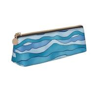 HEBSDFG Blue Wave Stripe Prints Triangle Pencil Case & Cosmetic Pouch, PVC Leather Zippered Organiser for School Office Travel Stylish Gifting