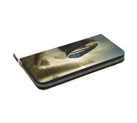 HEBSDFG Boat at Lake Shore Printed Long Wallet for Men and Women PU Leather Hand Purse with Card Holder, Zipper Closure