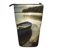 HEBSDFG Boat at Lake Shore Prints Retractable Pencil Case & Cosmetic Pouch, Zippered Stationery Bag Pen Box for School Office Travel