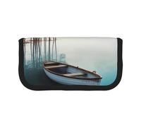 HEBSDFG Boat in Lake Landscape Prints Canvas Pencil Case Cosmetic Organiser Zipper Pen Pouch for School Travel Office & Gift-Giving