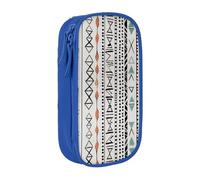 HEBSDFG Boho Triangle Stripes Print Pencil Case, Blue High-Capacity Pen Pencil Pouch Stationery Organizer with Pen Slots & Pouches for School Travel Makeup