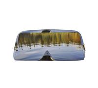 HEBSDFG Canoe on Lake Printed Pencil Case with Gold Zipper, Crosshatch Leather Makeup Bag, Pen Pouch Organiser for School, Office & Travel