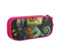 HEBSDFG Chameleon Listen Music Print Cute Pencil Case Pouch for Boys Girls - Pink High Capacity Travel Pen Bag Organizer Makeup Bag for Student School College Office