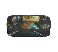 HEBSDFG Chameleon Listen Music Print Pencil Case Large Pen Bag Cute Compartment Desk Organizer Make up Bag for School, Office, Makeup, Travel