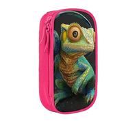 HEBSDFG Chameleon Listen Music Print Pencil Case, Pink High-Capacity Pen Pencil Pouch Stationery Organizer with Pen Slots & Pouches for School Travel Makeup