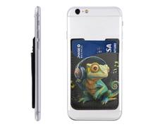 HEBSDFG Chameleon Listen Music Printed Phone Card Holder Wallet, 3M Adhesive Stick on Phone Wallet Case for iPhone and Android