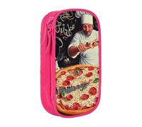 HEBSDFG Chef Pizza Print Pencil Case, Pink High-Capacity Pen Pencil Pouch Stationery Organizer with Pen Slots & Pouches for School Travel Makeup