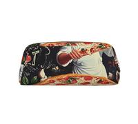 HEBSDFG Chef Pizza Printed Pencil Case with Gold Zipper, Crosshatch Leather Makeup Bag, Pen Pouch Organiser for School, Office & Travel