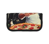 HEBSDFG Chef Pizza Prints Canvas Pencil Case Cosmetic Organiser Zipper Pen Pouch for School Travel Office & Gift-Giving