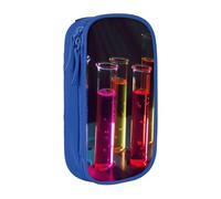 HEBSDFG Chemistry Test Tube Print Pencil Case, Blue High-Capacity Pen Pencil Pouch Stationery Organizer with Pen Slots & Pouches for School Travel Makeup