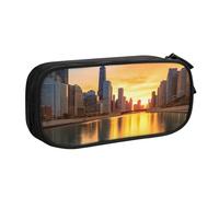 HEBSDFG Chicago Downtown Sunset Print Cute Pencil Case Pouch for Boys Girls - Black High Capacity Travel Pen Bag Organizer Makeup Bag for Student School College Office