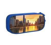 HEBSDFG Chicago Downtown Sunset Print Cute Pencil Case Pouch for Boys Girls - Blue High Capacity Travel Pen Bag Organizer Makeup Bag for Student School College Office
