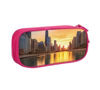 HEBSDFG Chicago Downtown Sunset Print Cute Pencil Case Pouch for Boys Girls - Pink High Capacity Travel Pen Bag Organizer Makeup Bag for Student School College Office