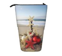 HEBSDFG Christmas Beach Prints Retractable Pencil Case & Cosmetic Pouch, Zippered Stationery Bag Pen Box for School Office Travel