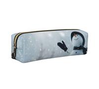 HEBSDFG Christmas Happy Snowman Prints Leather Pencil Case & Cosmetic Pouch, Gold Zipper Desk Stationery Organizer Pencil Pouch for School Office Travel Gift