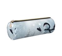 HEBSDFG Christmas Happy Snowman Prints Round Pencil Case & Cosmetic Pouch, Gold Zipper Desk Stationery Organizer Leather Pencil Pouch for School Office Travel Gift