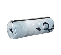 HEBSDFG Christmas Happy Snowman Prints Round Pencil Case & Cosmetic Pouch, Silver Zipper Desk Stationery Organizer Leather Pencil Pouch for School Office Travel Gift