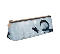 HEBSDFG Christmas Happy Snowman Prints Triangle Pencil Case & Cosmetic Pouch, PVC Leather Zippered Organiser for School Office Travel Gifting