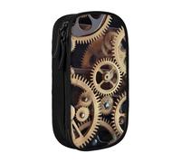 HEBSDFG Clock Gears Print Pencil Case, Black High-Capacity Pen Pencil Pouch Stationery Organizer with Pen Slots & Pouches for School Travel Makeup