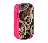 HEBSDFG Clock Gears Print Pencil Case, Pink High-Capacity Pen Pencil Pouch Stationery Organizer with Pen Slots & Pouches for School Travel Makeup