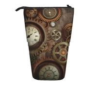 HEBSDFG Clocks and Gears Prints Retractable Pencil Case & Cosmetic Pouch, Zippered Stationery Bag Pen Box for School Office Travel