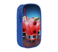 HEBSDFG Cocktail Cup Print Pencil Case, Blue High-Capacity Pen Pencil Pouch Stationery Organizer with Pen Slots & Pouches for School Travel Makeup