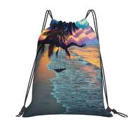 HEBSDFG Coconut Beach Sunset Hammock Womens Drawstring Gym Bags Mens Sports Backpack Lightweight Beach Tote Reusable Shopping Bag
