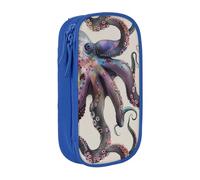 HEBSDFG Color Octopus Print Pencil Case, Blue High-Capacity Pen Pencil Pouch Stationery Organizer with Pen Slots & Pouches for School Travel Makeup